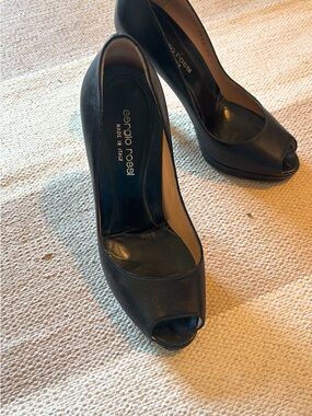 Sergio Rossi Black Leather Peep-Toe Heels